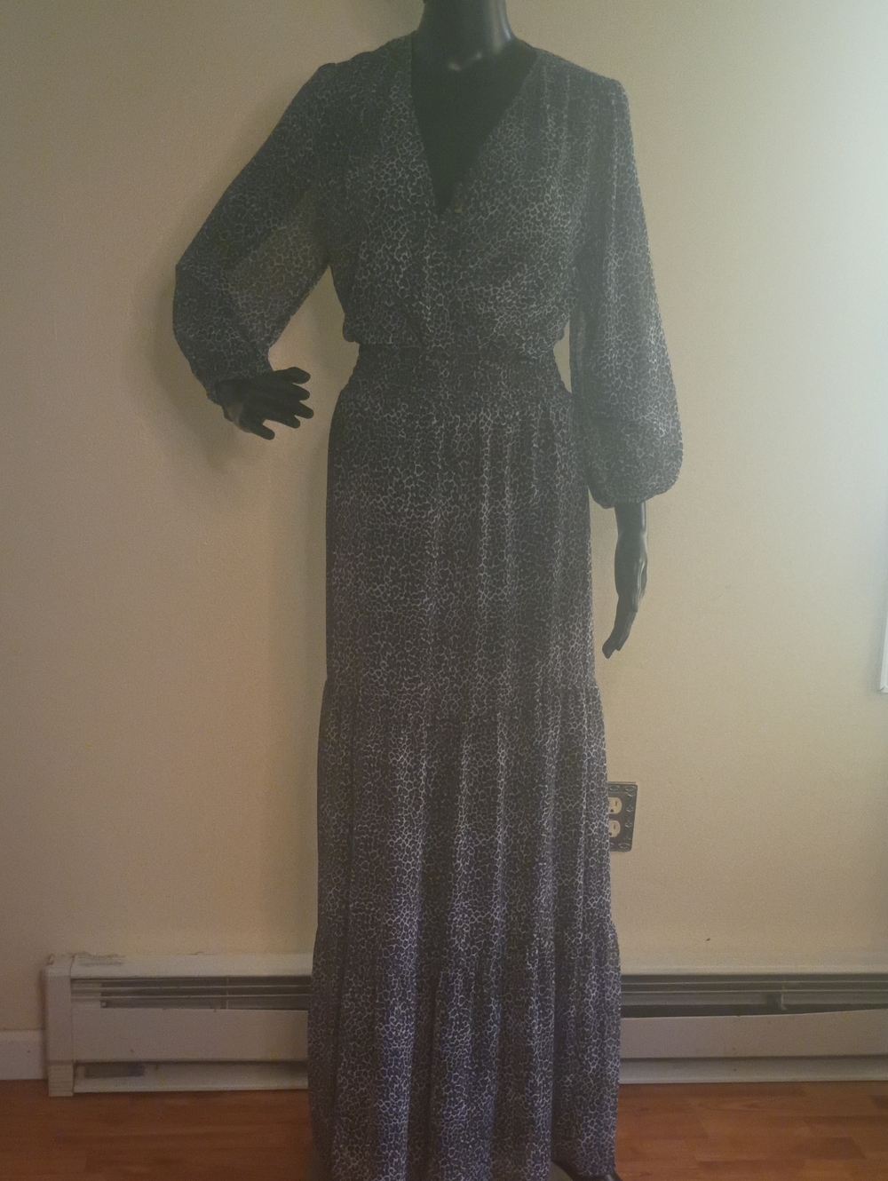 eva mendes for New York & Company Black Printed V-Neck Maxi Dress